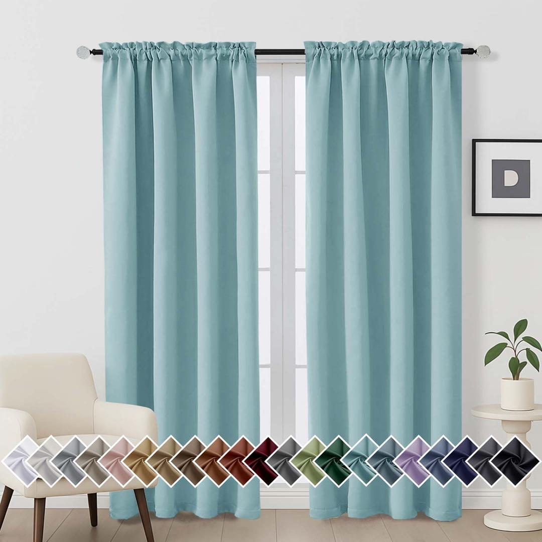OVZME Aqua Blackout Curtains for Bedroom 72 Inch Length 2 Panels Set, Thermal Insulated Curtains for Living Room Nursery, Dual Rod Pocket Window Drapes for Patio French Door Front Door, 2x40Wx72L