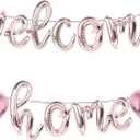 Rose Gold Welcome Home Balloons, Welcome Home Banners Letters Cake Topper, The Big Wide Welcome Home Decorations Signs for Party, Small Letter Balloons 18 Inch Housewarming Party Decoration
