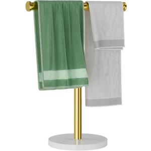 Hand Towel Holder, T-Shape Hand Towel Stand with Heavy Marble Base, Stainless Steel Towel Bar Rack for Bathroom Vanity, Kitchen Countertop, Gold