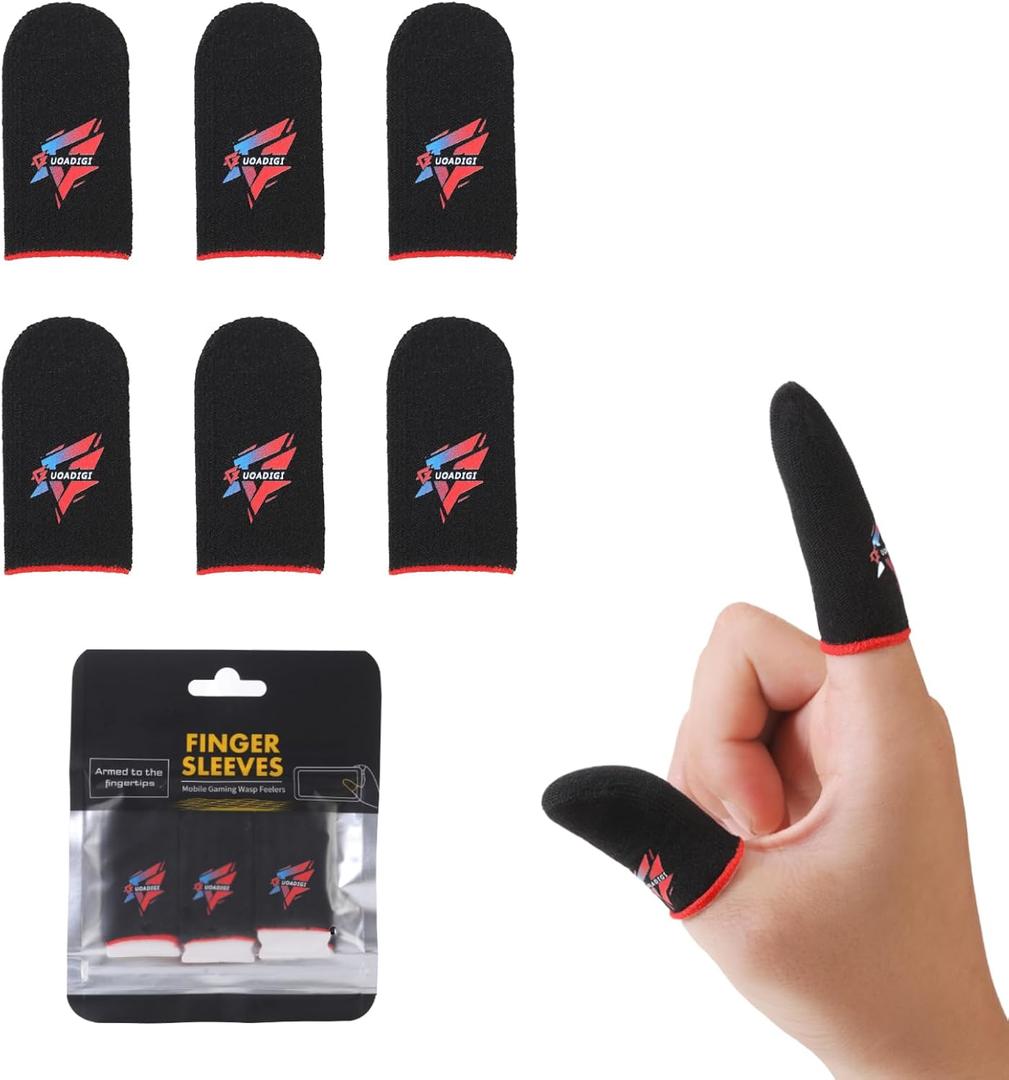 2 x Gaming Finger Sleeves Smooth Touch Screen Thumb Protector, Sweat-Proof Mobile Game Controller Accessories, Black (Black Finger Sleeves (6 PCS))