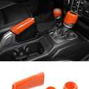 Savadicar Orange Interior Accessories - Handbrake & Gear Shift Knob Trim Set for 2018-Present Jeep Wrangler JL JLU 4XE & Gladiator JT - Solid Color Interior Decor Upgrade Option, 3-Piece