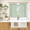 YoungsTex Sage Green Linen Semi Sheer Curtains 40 Inch Length for Kitchen Window, Short Light Filtering Drapes with Back Tab for Cafe Bathroom, 2 Panels, 40 X 40 Inch