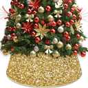 Gold Christmas Tree Collar 23.6 Inch Sequin Tree Skirt Round Velvet Trees Skirts Merry Christmas Glitter Trees Box Collars Artificial Xmas Trees Stand Base Cover for Festival Decor