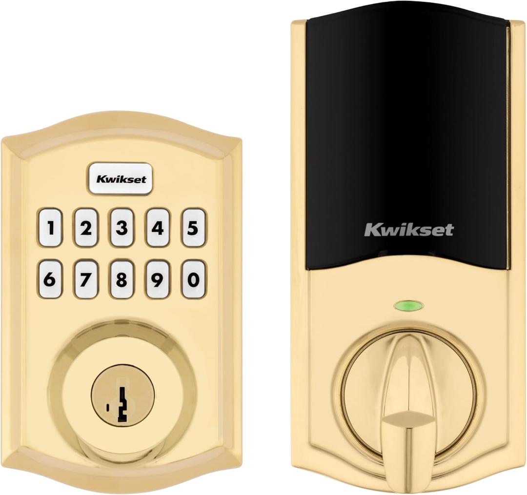 Kwikset HomeConnect 620 Z-Wave Long Range Enabled Keypad Smart Lock Convenient Keyless Entry, Customizable User Codes, Ring Alarm Compatible, Hub Required, Sold Separately Polished Brass Traditional