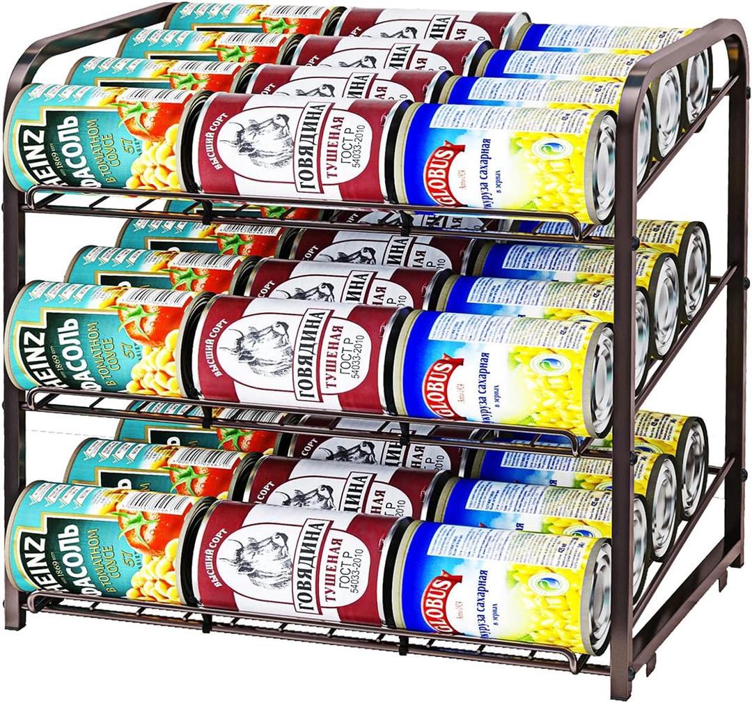 AIYAKA 3 Tier Stackable Can Rack Organizer, for food storage, kitchen cabinets or countertops, Storage for 36 cans, Bronze (Brown)