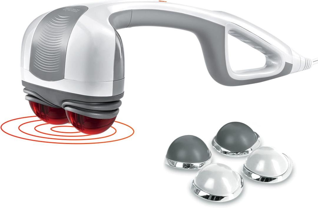 Homedics Back Massager - Heated Automatic Percussion Back, Body and Neck Massager with Duel Pivoting Heads, Interchangeable Nodes, for Shoulders, Legs and Feet, White