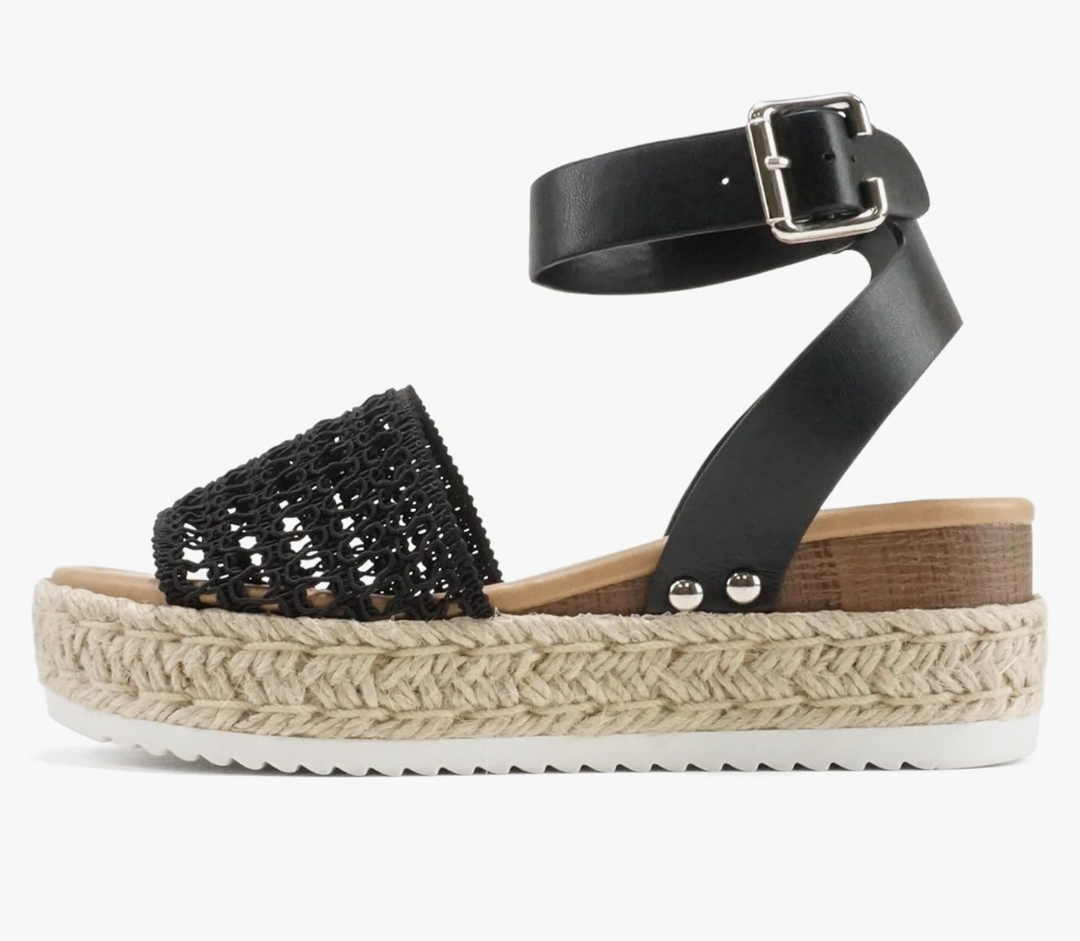 Soda Topic Open Toe Buckle Ankle Strap Espadrilles Flatform Wedge Casual Sandal Size 7.5