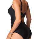 Smismivo Vintage Cutout One Piece Swimsuits for Women Tummy Control|Modest Full Coverage Bathing Suit Long Torso Swim Suits Flattering Slimming Swimwear for Curvy Beach Pool Vacation Black M (Black, M)
