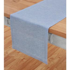 Solino Home Linen Table Runner 36 Inches - 100% Pure Linen Chambray Blue Table Runner 14 x 36 Inch Ideal for Dresser and Coffee Tables - Summer - Athena