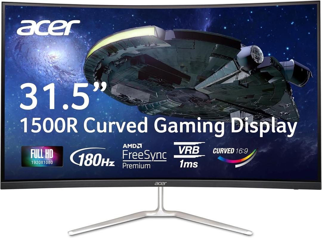 Acer Nitro 31.5" FHD 1920 x 1080 1500R Curved PC Gaming Monitor | AMD FreeSync Premium | Up to 165Hz Refresh | 1ms VRB | VESA Mountable | 1 x Display Port 1.2 & 2 x HDMI 1.4 | EDA320Q PBIIPX