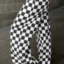 Acelitt Women's Casual Checkered Pants 2026 Spring Summer Lightweight Elastic Waist Comfy Loose Wide Leg Plaid Beach Pants Trousers Vacation Outfits Black XX-Large