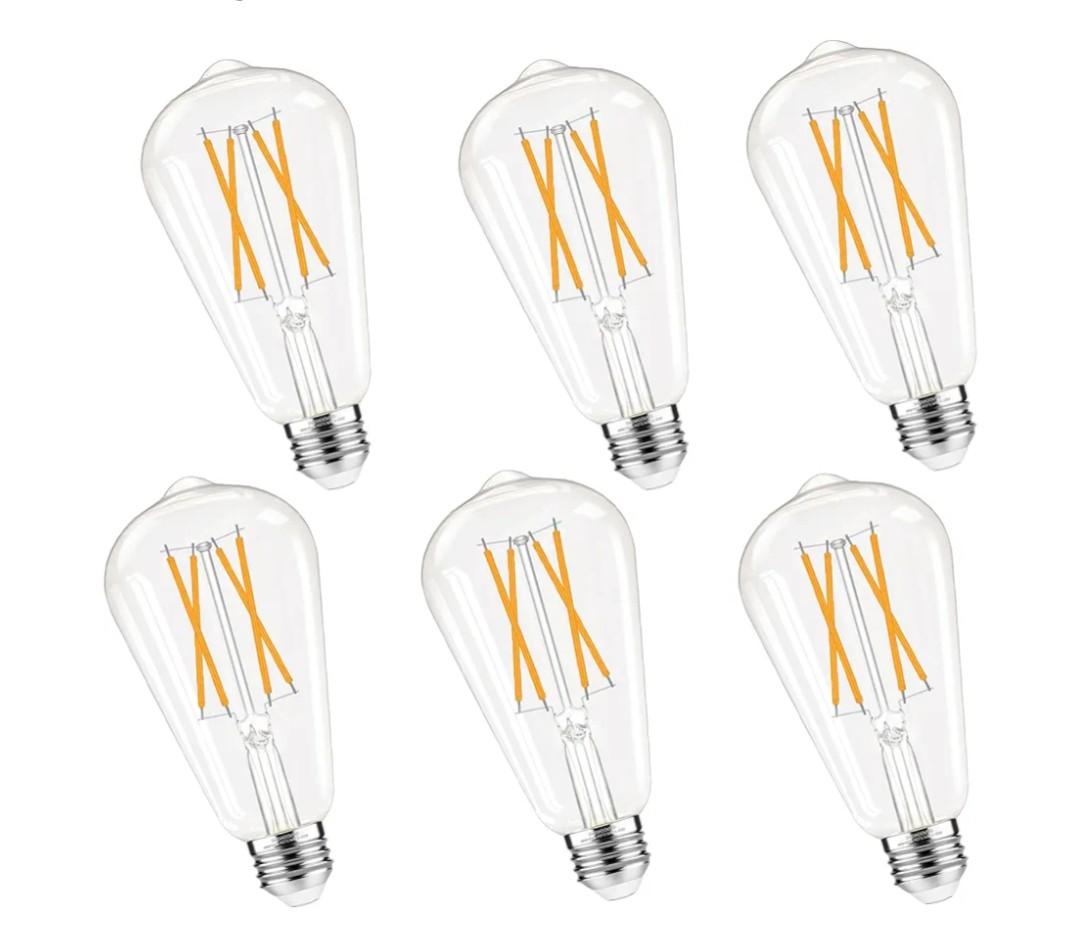 GvvooHome Dimmable Edison Bulbs, 2700K Warm White, 6W Equivalent to 60 watt E26 LED Bulb, ST58 Vintage Light Bulbs, 600LM, 90+ CRI, E26 Base, Clear Glass, 6 Pack