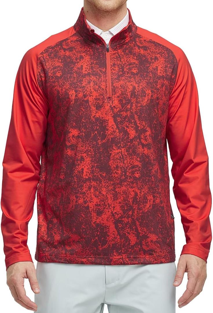 Rouen Quarter Zip Pullover Men Lightweight Dry Fit Athletic Mock Neck Midlayer Print Golf 1/4 Zip Pullover Mens Sweatshirts