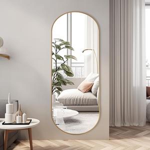 ZHUNFA Arched Full Length Floor Mirror, 65x 22 Oval Mirror with Metal Frame, Gold 