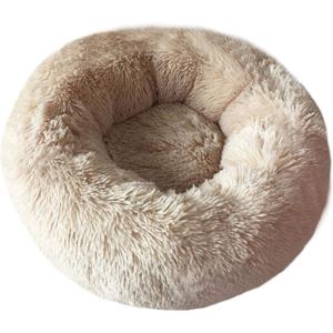 BODISEINT Modern Soft Plush Round Pet Bed for Cats or Small Dogs, Mini Medium Sized Dog Cat Bed Self Warming Autumn Winter Indoor Snooze Sleeping Cozy Kitty Teddy Kennel (20'' D x 8'' H, Champagne)