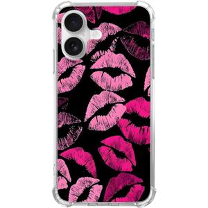 Vibrant Lipstick Kiss Case for iPhone 16, Bold Pink Lip Print, Soft TPU Bumper Cover for iPhone 16