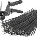 Heavy Duty Black Metal Zip Ties Comes With Special Tools For Fastening And Cutting Cable Ties,200 Pcs Uv Resistant Stainless Steel Cable Ties,Used For Vehicles,Farms,Fences, Pipe Bundling,Etc.
