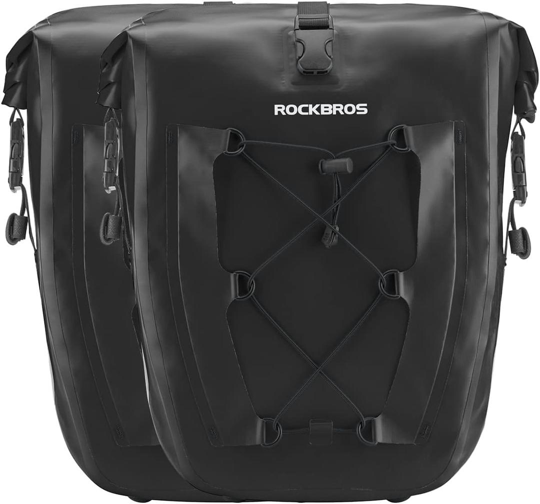 ROCKBROS Bike Panniers Waterproof Rear Rack Bag Max 30L Large Capacity for Cycling Traveling Commuting (Black*2)