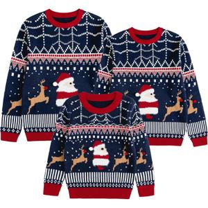 Curipeer Ugly Family Matching Christmas Sweaters Men Women Kids Knitted Pullover Outfits Party Holiday (2T, A-santa-navy Blue)