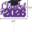 Graduation Cake Topper 2026 Grad Party Decoration Glitter Cap Diploma Food Picks Table Ideas Purple