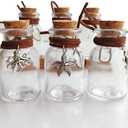 6PCS 30ml Clear Wide Mouth Glass Bottles with Cork Stoppers and Decorative Pendant, Mini Small Vials for Wedding Favors, DIY Crafts, Baby Shower