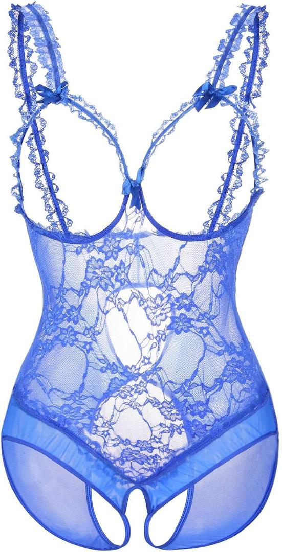 Women Sexy Lingerie Nightwear - One-Piece Bodysuit Nightie Plus Size, Black (Blue, XL)