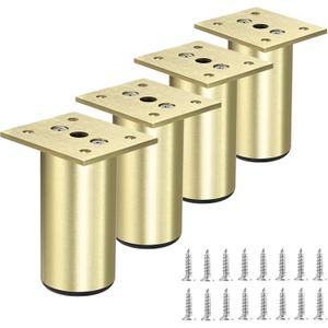 BSTKEY 4Pcs 3 Inch Aluminum Alloy Furniture Cabinet Legs - Adjustable Replacement Legs for Furniture Cabinet Foot Legs Sofa Bed Desk Table Feet Support, Gold
