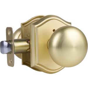 Door Knobs Interior, Classic Decorative Satin Brass Privacy Door Knob Perfect for Bedroom or Bathroom Doors, Durable Stylish Hardware for Indoor Use- 1 Pack