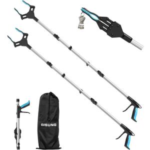 Grabber Reacher Tool Heavy Duty, 2-Pack 44" Foldable Grabbers for Elderly with Upgraded Rotating Anti-Slip Jaw & 2 Drawstring Bags, Strong Magnetic, Sturdy Reaching Assist Tool for Trash Pick Up, Aid