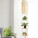 ANROYE 3-Tier Cotton Macrame Hanging Light Fixture Shelf, Boho Corner Pendant Lamp Shade Shelves, Farmhouse Ceiling Plant Hanger Indoor Decor for Women Bedroom Christmas Gift (Beige)