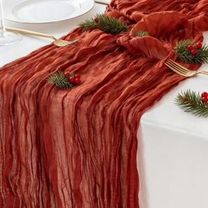 Sioloc Terracotta Table Cloth Cheesecloth Table Runner 10ft Rustic for Tea Wedding Party Baby Bridal Centerpiece Fall Decor for Home Halloween Thanksgiving (1Pc)