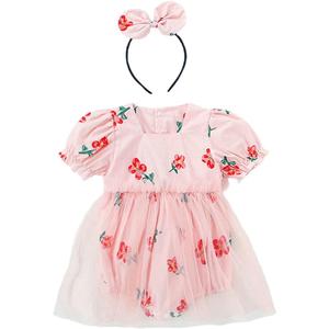 Big Sister Little Sister Matching Outfits Summer Vintage Floral Romper Short Sleeve Dress Clothes Set (4-5T)