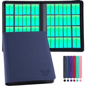 16 Pocket Trading Card Binder  Holds 1280 Cards, Large Capacity 4x4 Card Album with 40 Double-Sided Pages,Ringless PU Cover Zipper Card Folder for Sports & Standard Size TCG Cards (Blue)