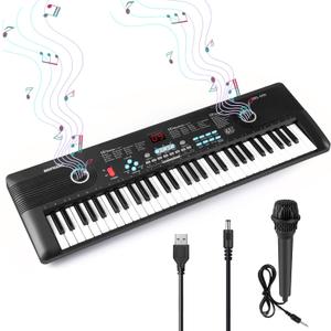 61 Key Keyboard Piano,Portable Electronic Digital Piano,Built In Dual Speakers,External Microphone,Power Plug,Rich Teaching Content,Multi-Functional Electronic Piano Suitable For Beginners