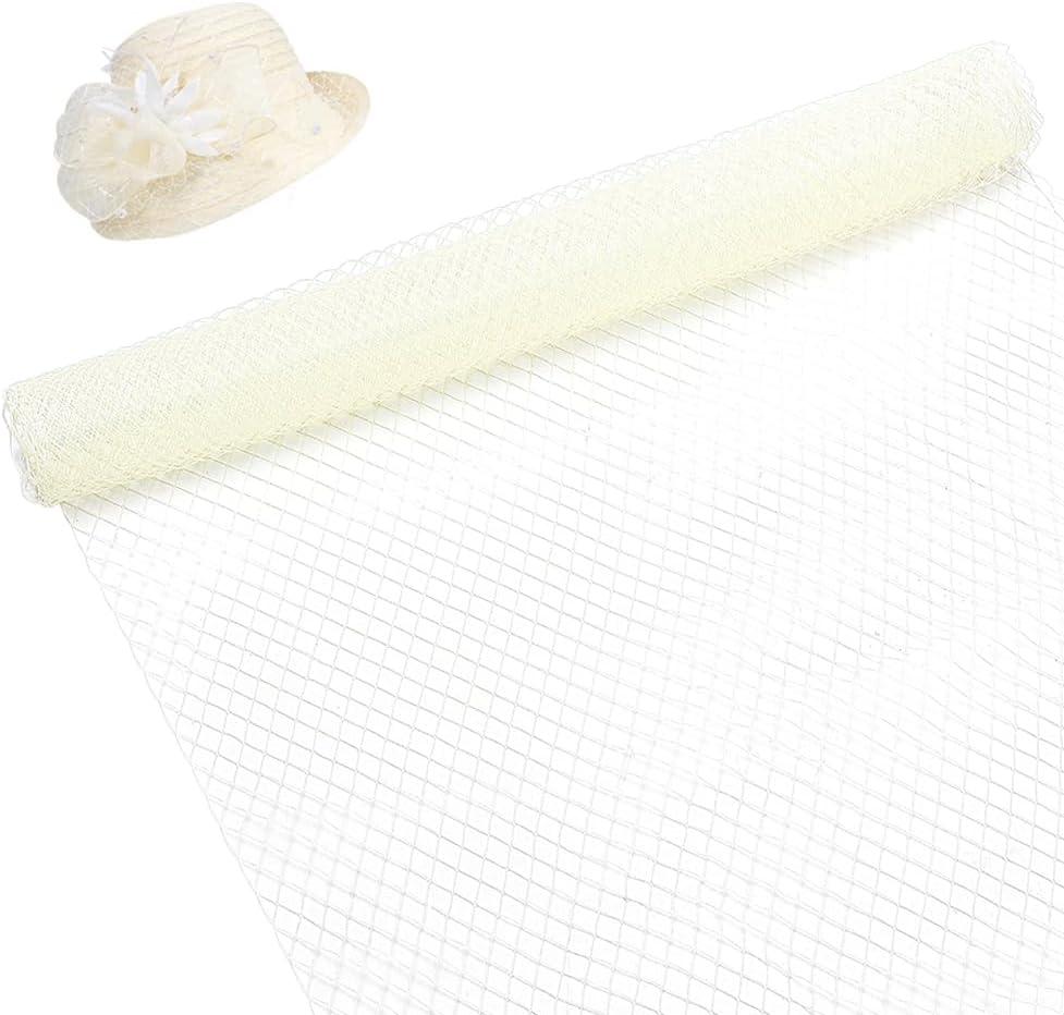 BENECREAT 2.18 Yards Birdcage Veil Netting Fabric, 17inch Wide Organza Tulle Fabric Net Mesh Beige Russian Netting Hat Veil Millinery for Wedding, Sewing, Dress Decoration