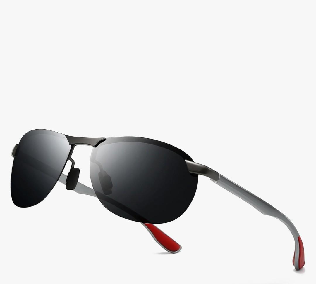 SUNGAIT Ultra Lightweight Polarized Sunglasses Men Rectangular Metal Frame with Spring Hinge