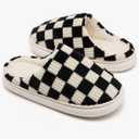 House Slippers for Woman Men, Fuzzy Checkered Mens Womens Slippers Warm Memory Foam House Shoes Indoor Outdoor with Faux Fur Lining, 7