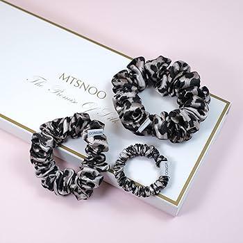 MTSNOO Mulberry Silk Scrunchies for Sleep: 3 Pack Mini Scrunchies with Elastic Band for Curly Hair - 100% Pure 22 Momme Silk Hair Ties and Ropes for Women and Girls