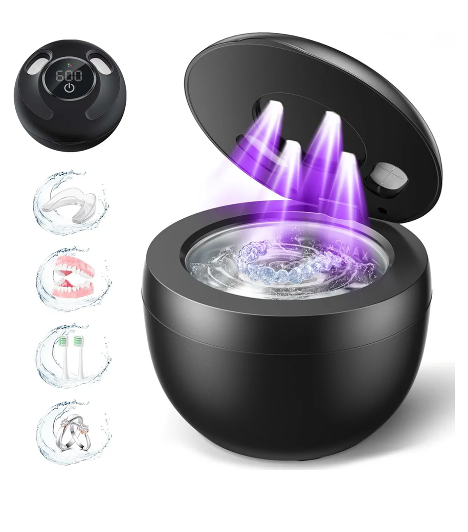 Dental Ultrasonic Retainer Cleaner Machine - 45kHz Dental Cleaning Pod with 4 Modes, Digital Timer & 200ML Capacity for Denture, Mouth Guard, Aligner, Night Guard, Braces, Toothbrush Head & Jewelry