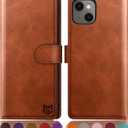 SUANPOT for iPhone 13 (NON 13Pro) 6.1 inch 5G with RFID Blocking Wallet case Credit Card Holder,Flip Book PU Leather Phone case Shockproof Cover cellphone Women Men for Apple 13 case Wallet Light Brown