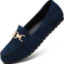 Cvistpieo Loafers for Women Casual Moccasins Women's Comfortable & Lightweight Penny Loafers Slip On Flat Shoes Suede Navy Blue Size 7 Wide Width