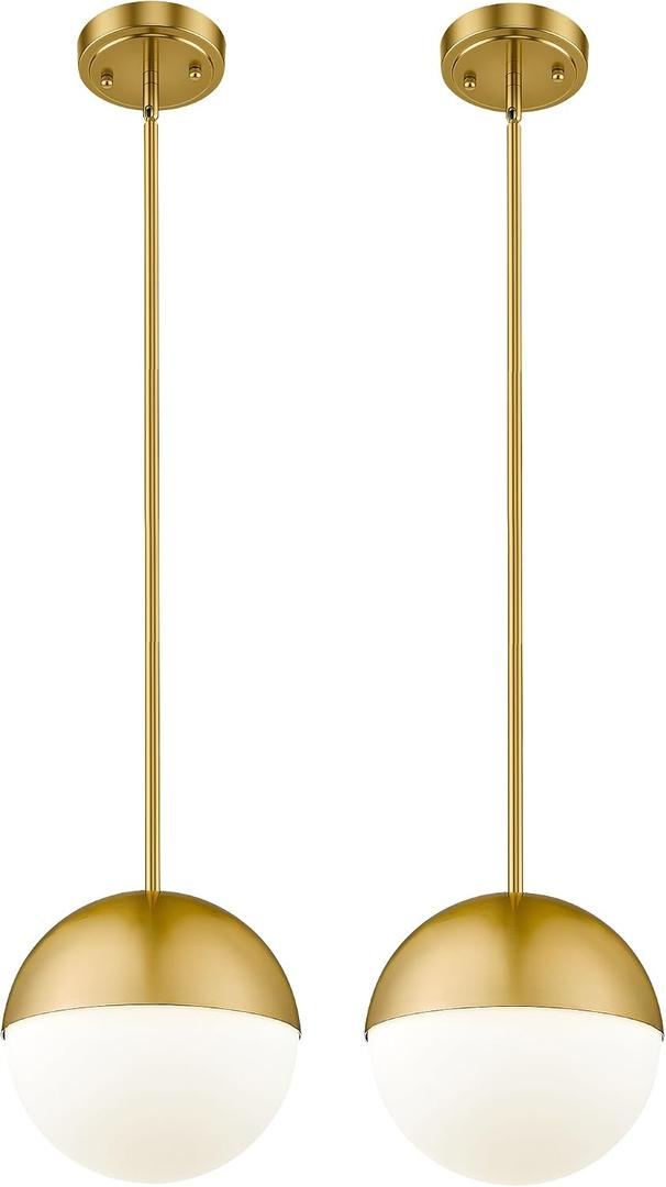 AUTELO 2 Pack 8 Inch Modern Brushed Gold Pendant Lights Kitchen Island | Pendant Light Fixture with Milky White Globe Glass Shade, Adjustable Gold Pendant Lights for Kitchen Island Dining Room