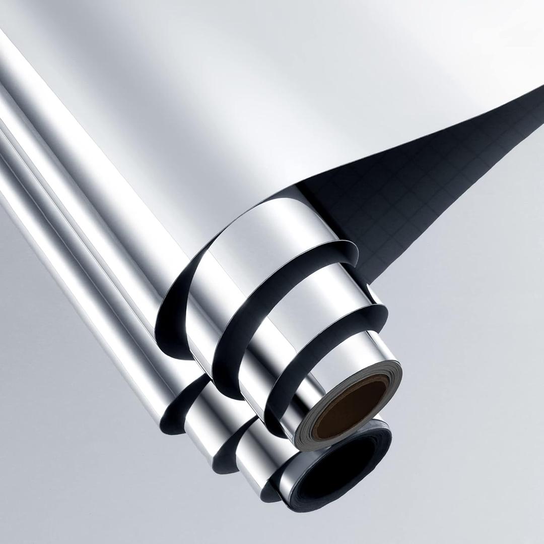 FunStick Flexible Mirror Stickers Wall Stickers 12"x78.8" Self Adhesive Non Glass Safety Mirror Stickers Reflective Peel and Stick Mirror Paper Roll for Crafts Fun House Party Mirrors Wall Decor PET (Silver)