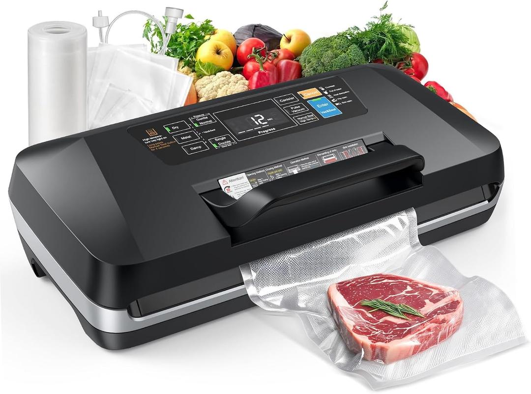 95kPa Food Vacuum Sealer Machine, 230W Automatic Food Sealer for Sous Vide, 10-in-1 Preset Modes with Double Heat Seal, Built-in Cutter & Starter Kit for Meal Prep and Storage