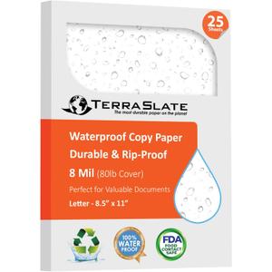 TerraSlate Premium Waterproof Printer Paper, 8 MIL 8.5 x 11 Inches, Durable & Heavy-duty paper (25 Sheets)