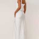 Summer Vacation Satin Maxi Dresses for Women 2025 Square Neck Formal Elegant Tank Top Wedding Guest Dress with Slit (White, S)