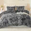 EMME Luxury Fuzzy Duvet Cover Set King Size 3 Pieces Fluffy Comforter Cover Set for King Bed Shaggy and Plush Soft Bedding Duvet Covers (Dark Grey, King) (10-furry-tie Dye Dark Grey)