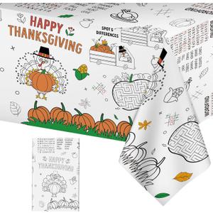 2 x Happy Thanksgiving Coloring Tablecloth for Kids-Giant Thanksgiving Paper Activity Table Cover, Jumbo Fall Turkey Coloring Games Poster Crafts for Thanksgivings Table Decor Party Favors,54 x 108 Inch (Thanksgivng 1 Pcs)