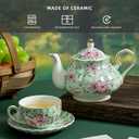 Agyiuns Flower Ceramic Teapot,22oz Porcelain Tea pot for Tea Coffee Milk for Office Home Men Women as Gift (Green)