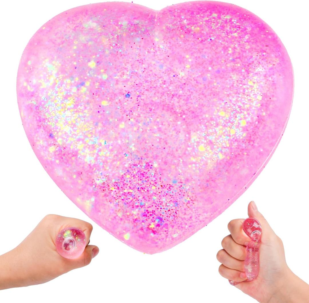 Heart Stress Balls (Pink) Squishy Toys for Adults Kids, Slow Rise Sugar Ball Sensory Fidget Toys, Love Shape Squishy Squeeze Toys, Malt Stretch Ball, Heart Shape Stress Toys for Hand Exercise
